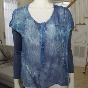 NWOT GO BY  GO SILK BLUE BLOUSE Sheer Body M